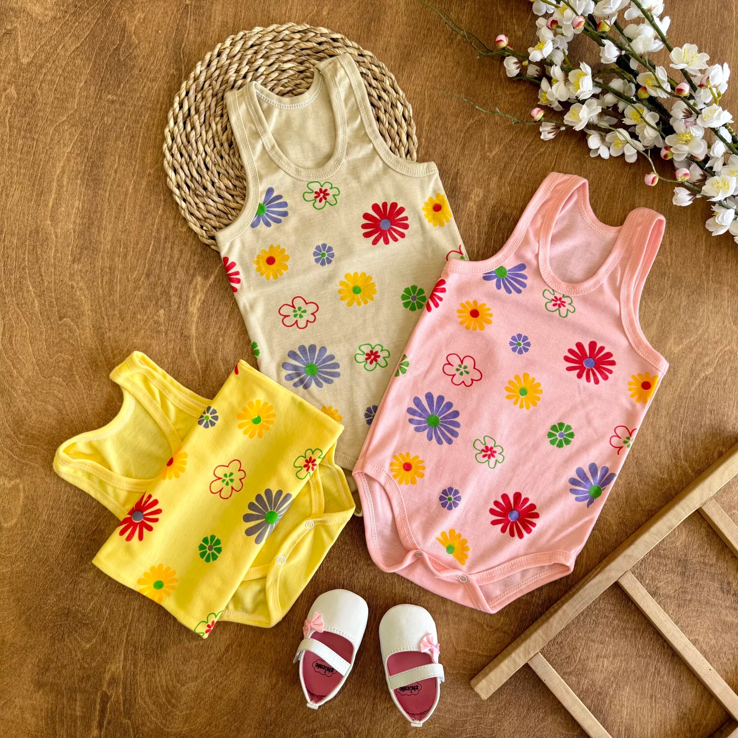 بادی رکابی طرح گلها سایز ۵،۶ کد 6480
