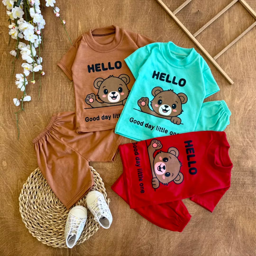 تیشرت شلوارک خرس Hello little one سایز 4 تا 6 کد 6513