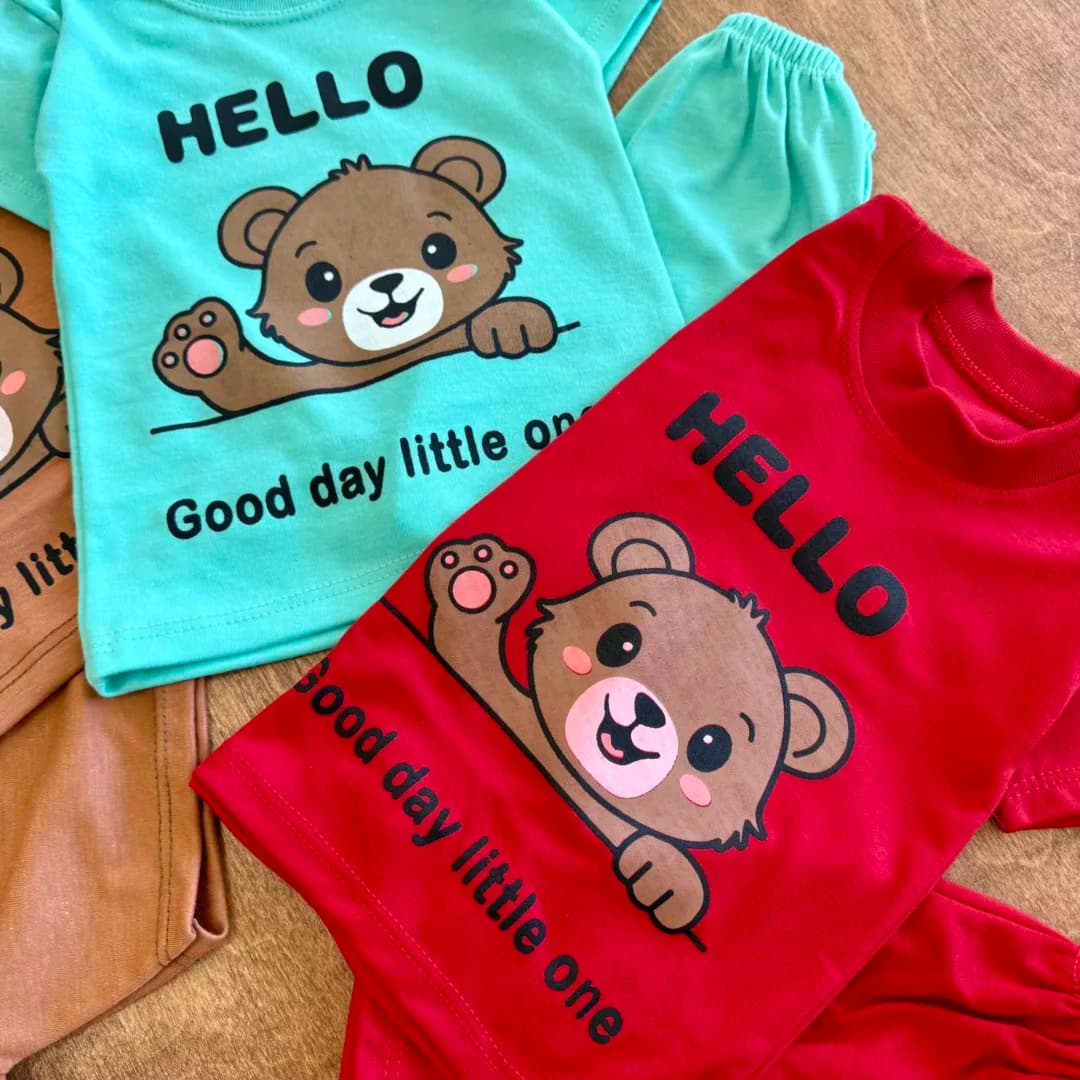 تیشرت شلوارک خرس Hello little one سایز 4 تا 6 کد 6513 — تصویر ۲