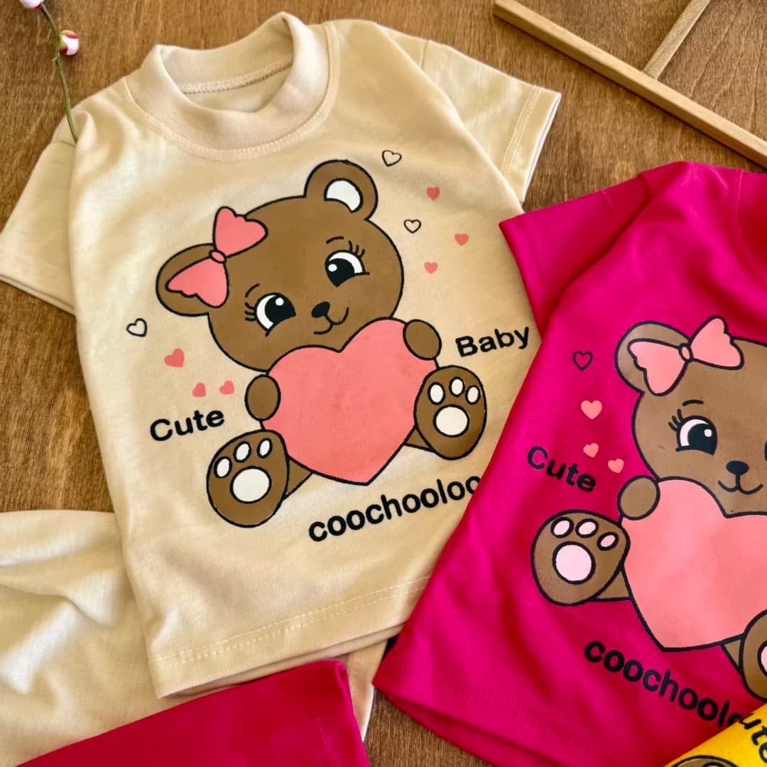 تیشرت شلوارک خرس قلبی cute baby سایز 4 تا 6 کد 6512 — تصویر ۲