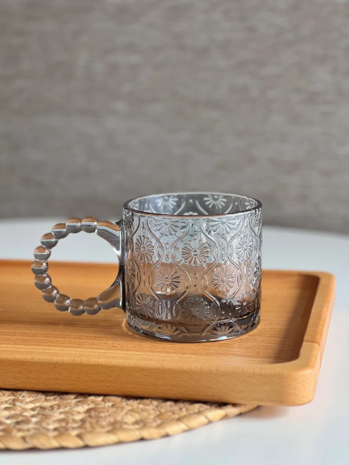 لیوان دلی deli دسته مرواریدی مدل روما رنگ دودی