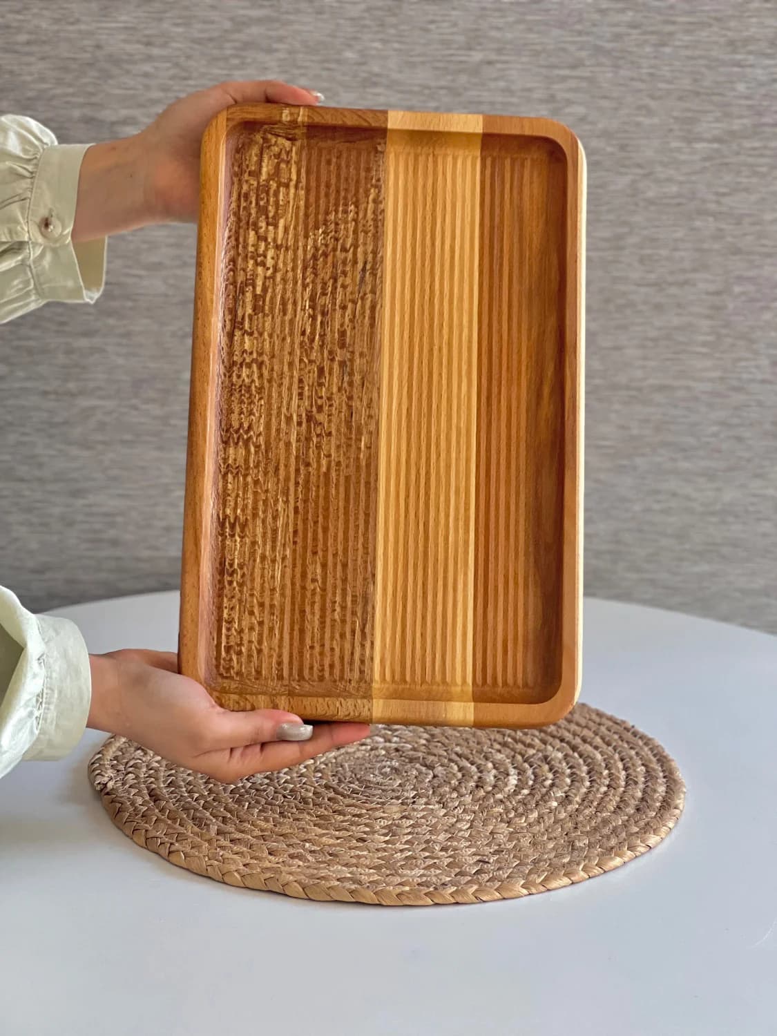 سینی چوبی کف هاشور نیم وود- سایز بزرگ — تصویر ۵