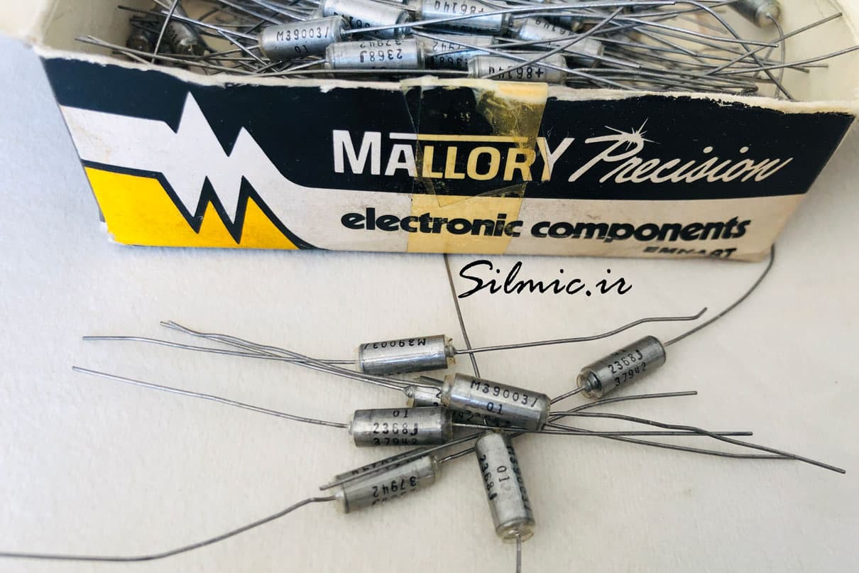 خازن تانتالیوم نظامی 4.7 میکرو فاراد 50 ولت ساخت Mallory Precision آمریکا