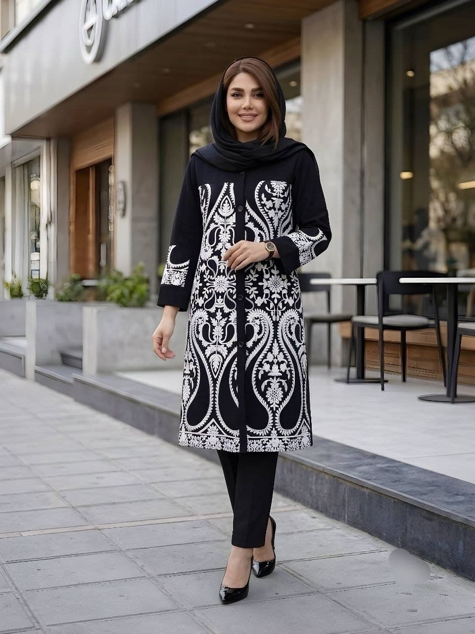 مانتو کتی بلند با خرجکار طرح اسلیمی — تصویر ۳