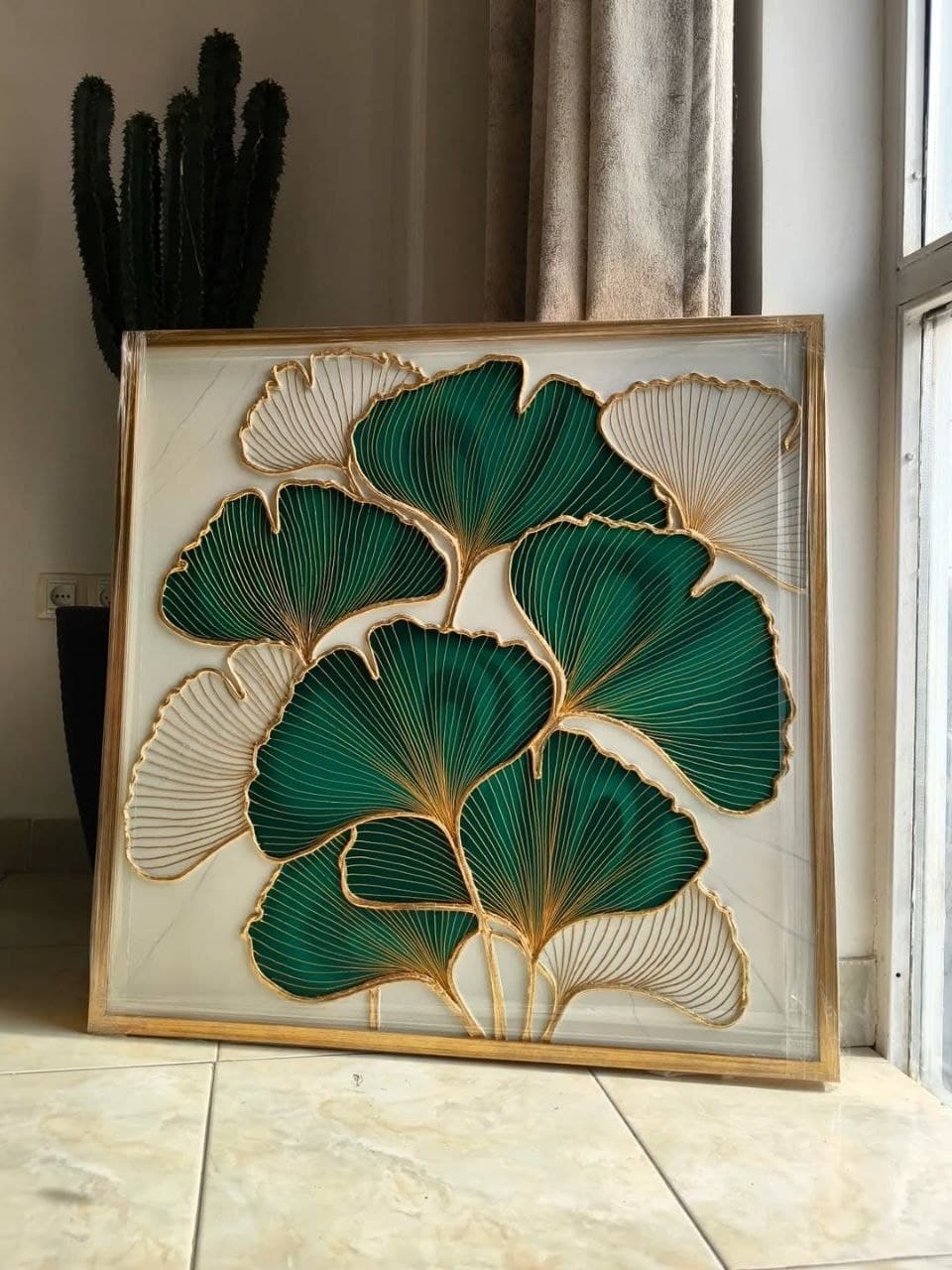 تابلو دکوراتیو دست‌ساز ورق طلا مدل «برگ‌های جاودان جینکو» کد 126 — تصویر ۲