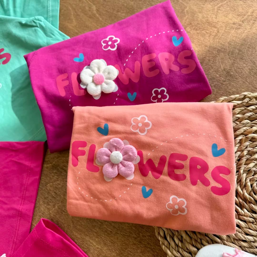کراپ رگلان و شلوارک نواردار گل برجسته Flowers کد 6114 — تصویر ۷