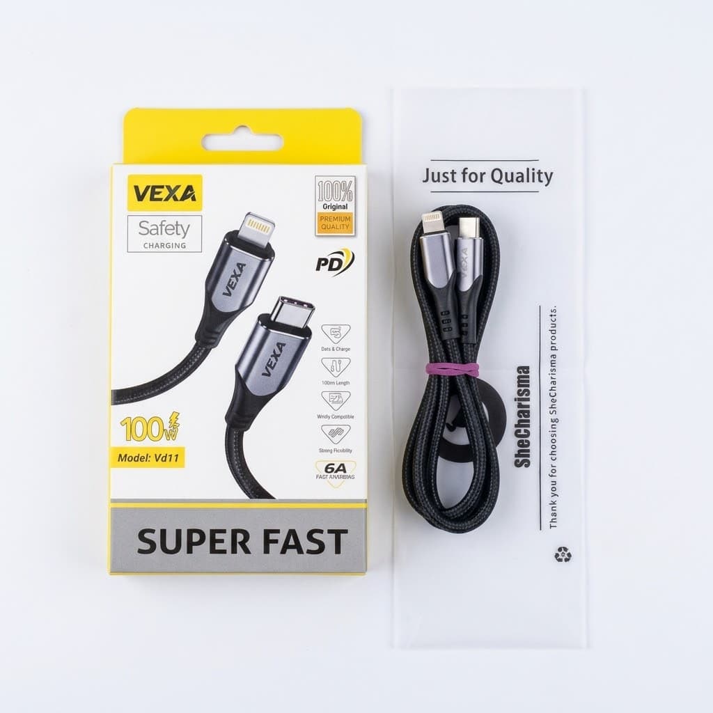 کابل شارژ Type-C به لایتنینگ برند Vexa – فست شارژ 6A