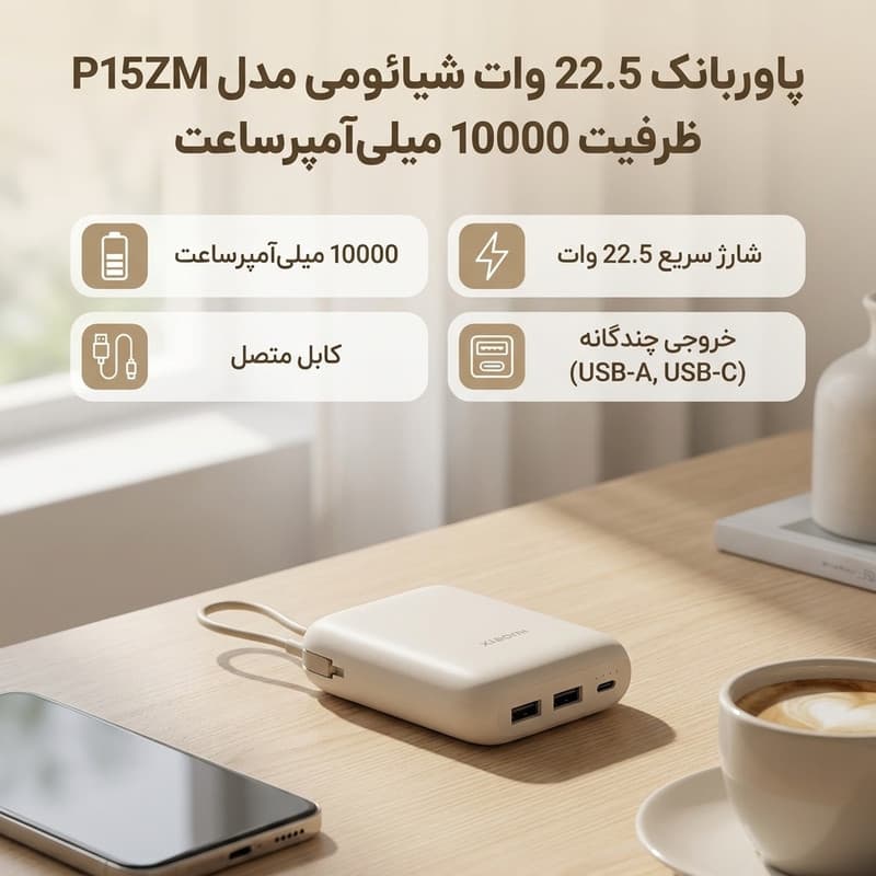 پاوربانک 22.5 وات شیائومی مدل P15ZM ظرفیت 10000 میلی‌آمپرساعت — تصویر ۹
