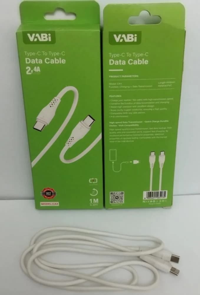 کابل شارژ Type‑C به Type‑C وابی VABI مدل CA4 فست شارژ 2.4A طول 1 متر