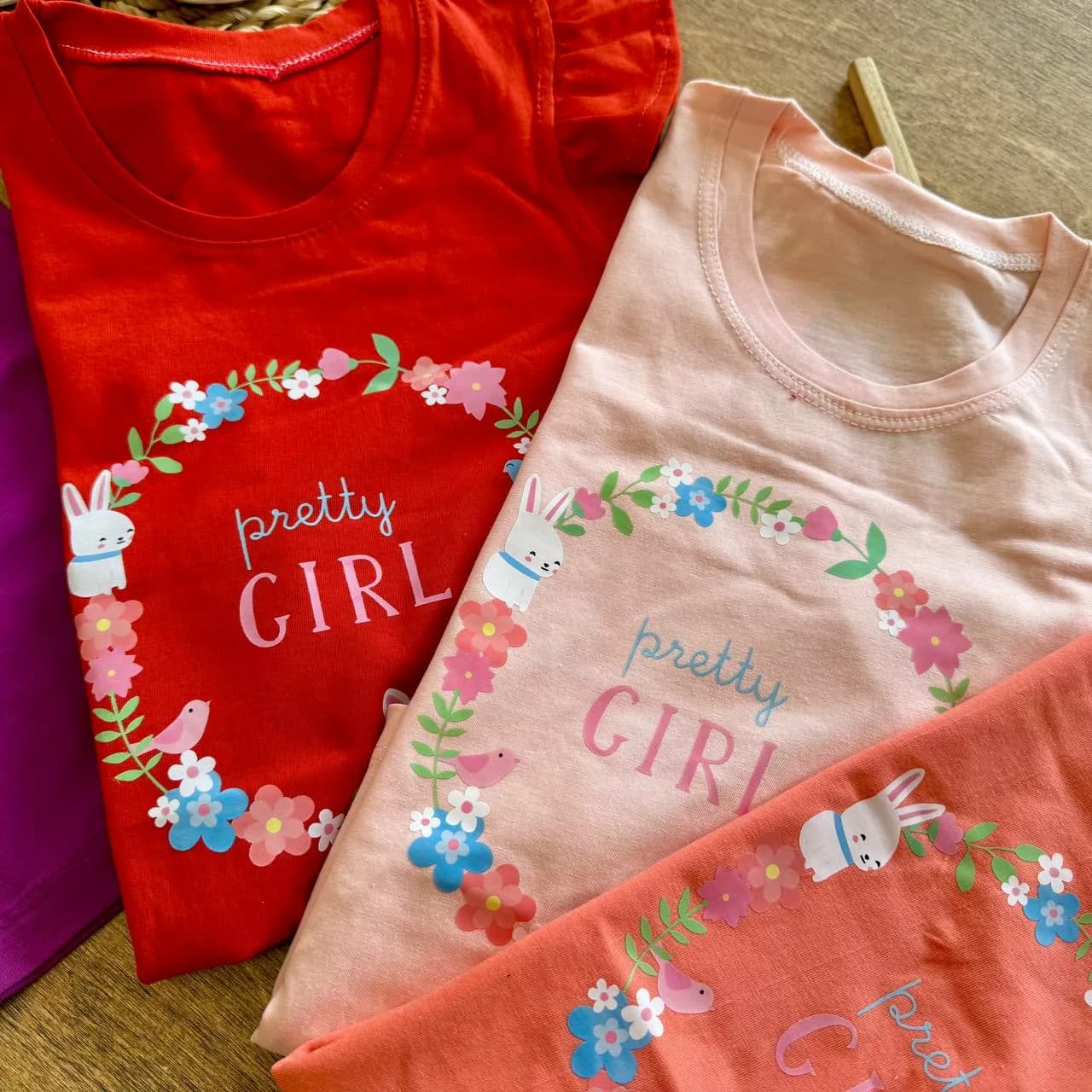 تاپ شلوارک آستین چین دار خرگوش و گل GIRL کد 6538 — تصویر ۳
