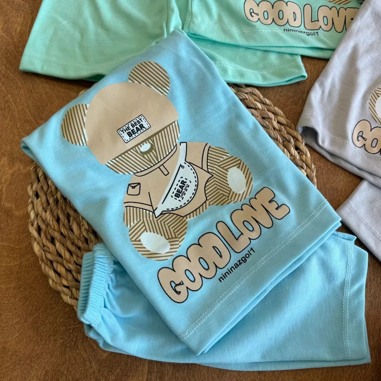 تیشرت شلوارک خرس کلاهدار good love کد 6522 — تصویر ۲