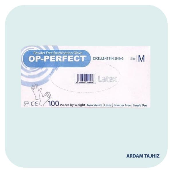 دستکش لاتکس Op-Perfect سایز M بسته 100 عددی