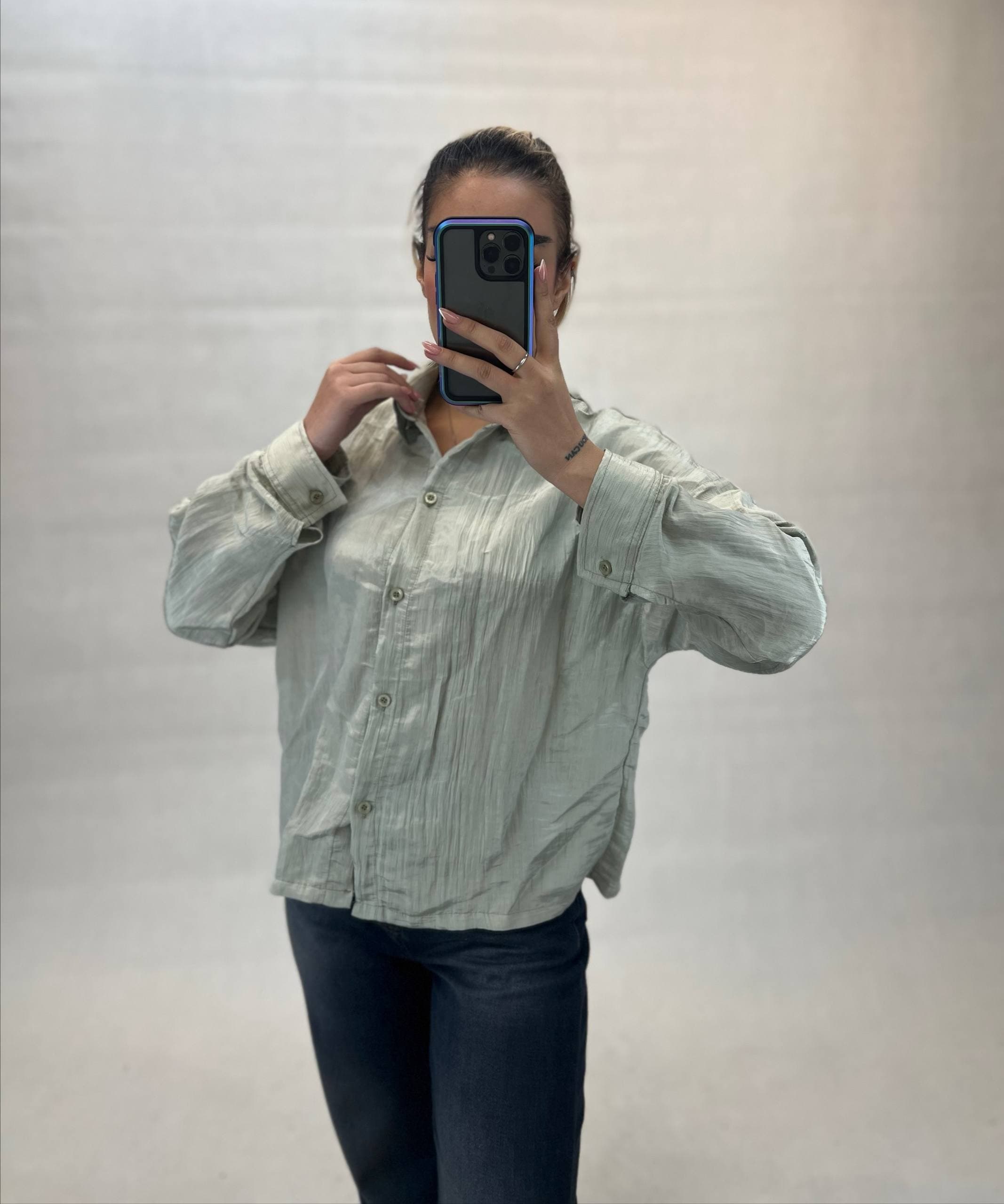 شومیز پری شیشه ای سبز پسته ای زنانه