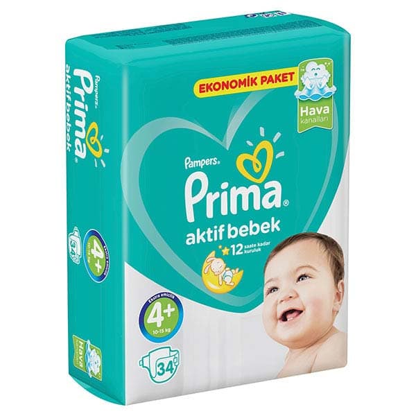 پوشک پریما پمپرز ترک سایز +4 بسته 34 عددی — تصویر ۲