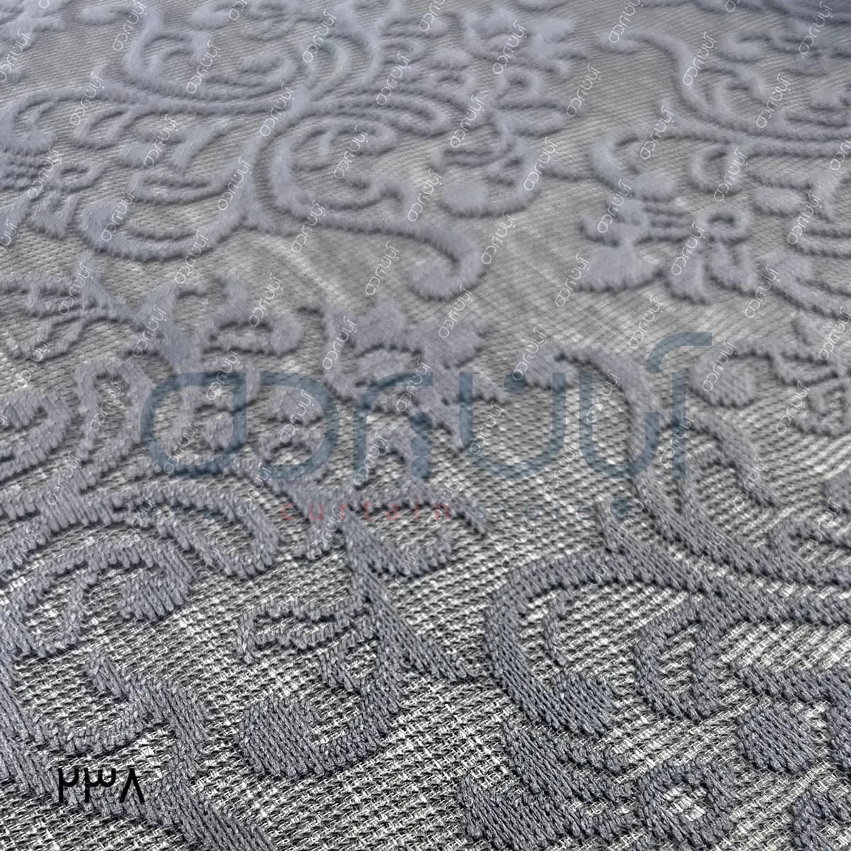 پرده دومکانیزم طرح گل داماسک رنگ طوسی — تصویر ۵
