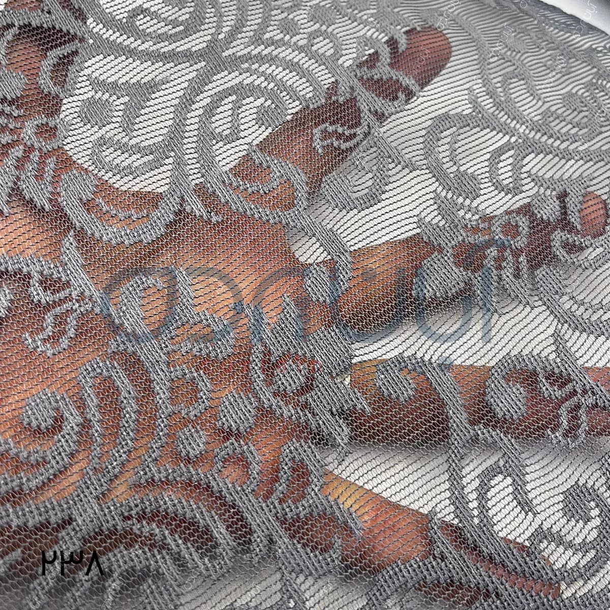 پرده دومکانیزم طرح گل داماسک رنگ طوسی — تصویر ۳