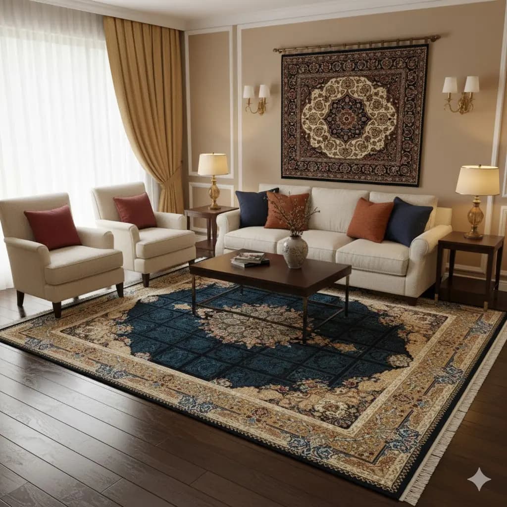 فرش کلکسیون کلاسیک کد N-132، رنگ سرمه ای چهارمتری — تصویر ۲