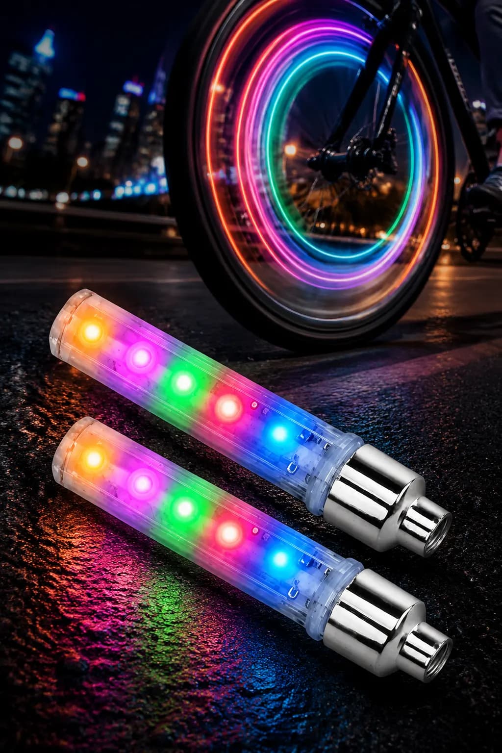 🚲 چراغ سر والف دوچرخه 5 LED فایر تایر دکمه دار Fire Tire | محصولی جذاب برای ایمنی و زیبایی دوچرخه شما