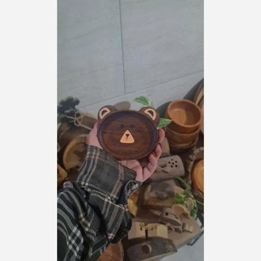 زیرلیوانی چوبی طرح خرسی (پس کرایه)