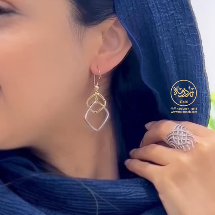 گوشواره دو رنگ آویز — تصویر ۳