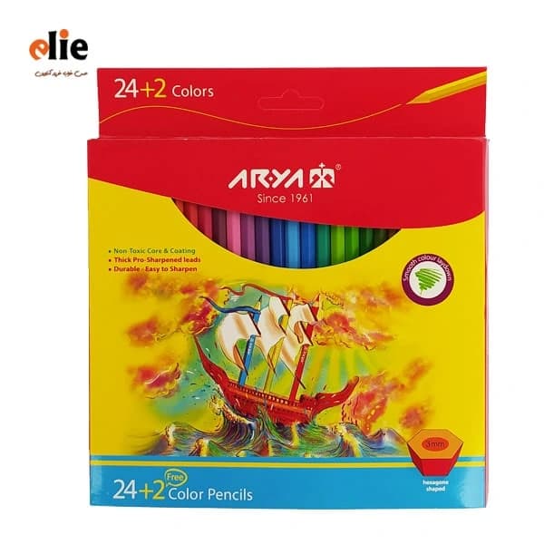مداد رنگی 24 رنگ آریا جعبه مقوایی طرح A01