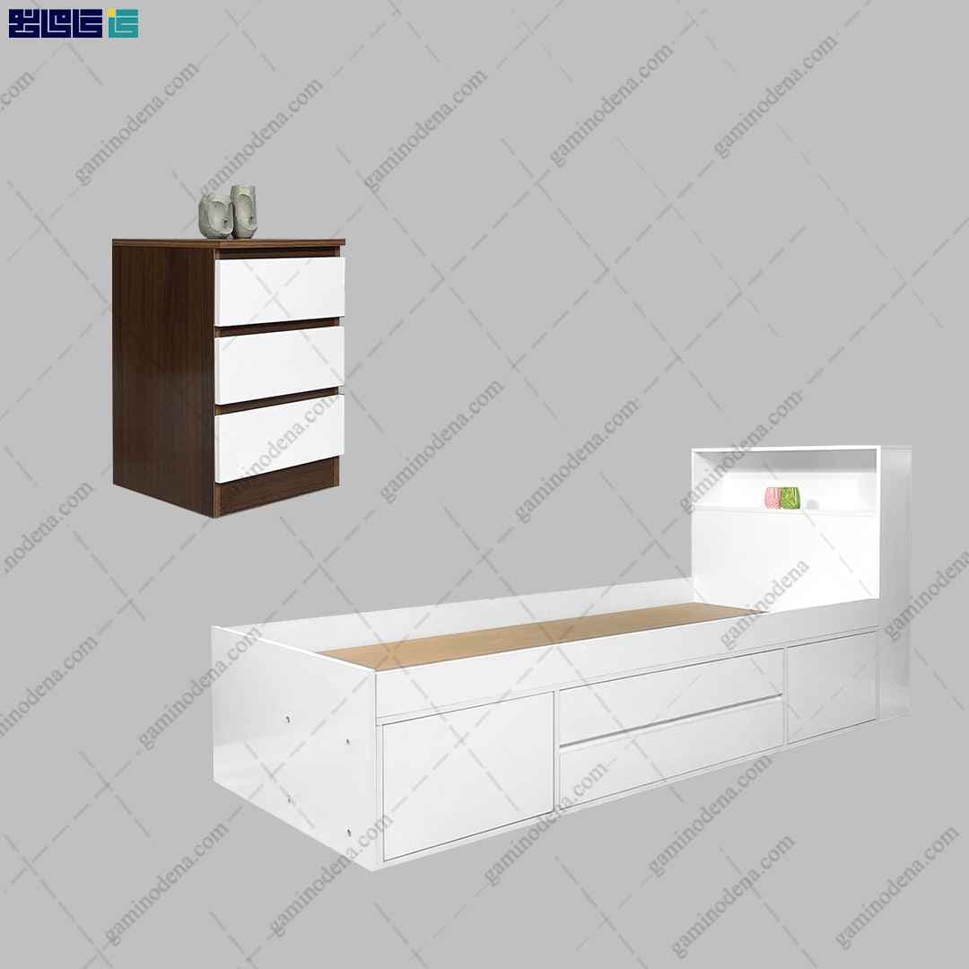 ست تخت خواب و پاتختی کشودار شب تاب
