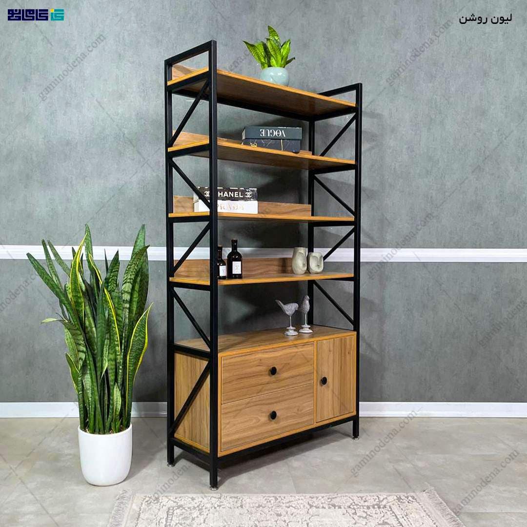 ست میز تحریر و کتابخانه فلزی زلال — تصویر ۴