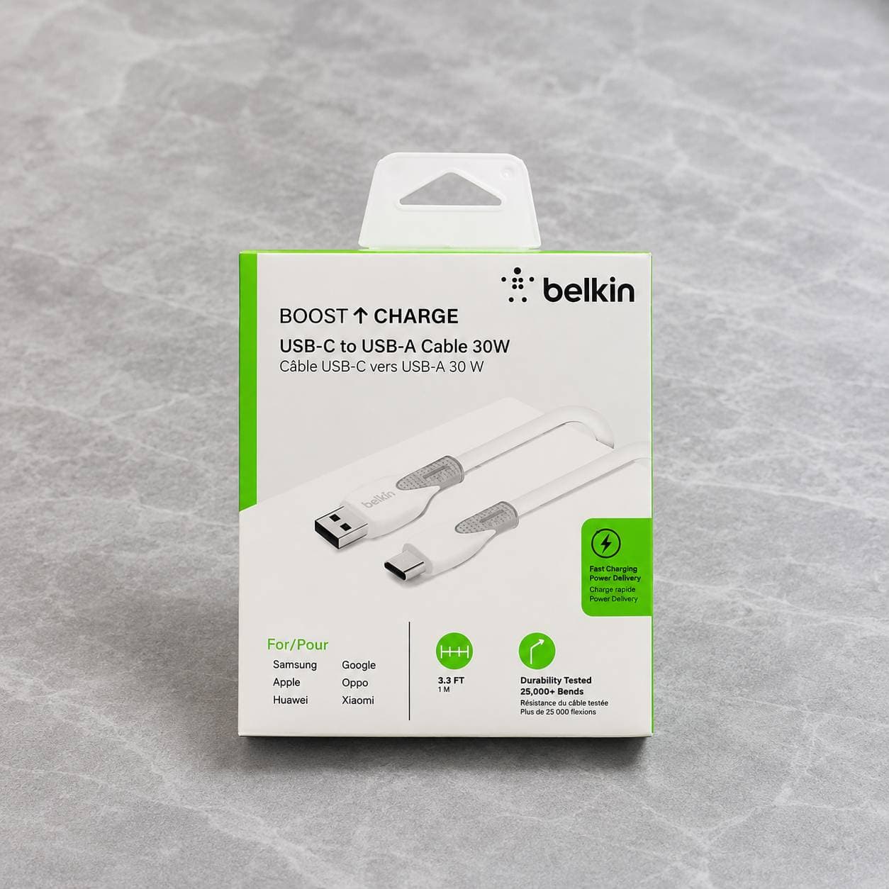 کابل Belkin BOOST↑CHARGE USB-C to USB-A 30W یک کابل باکیفیت و کاربردی برای شارژ سریع دستگاههای مجهز به درگاه USB-C است. — تصویر ۲