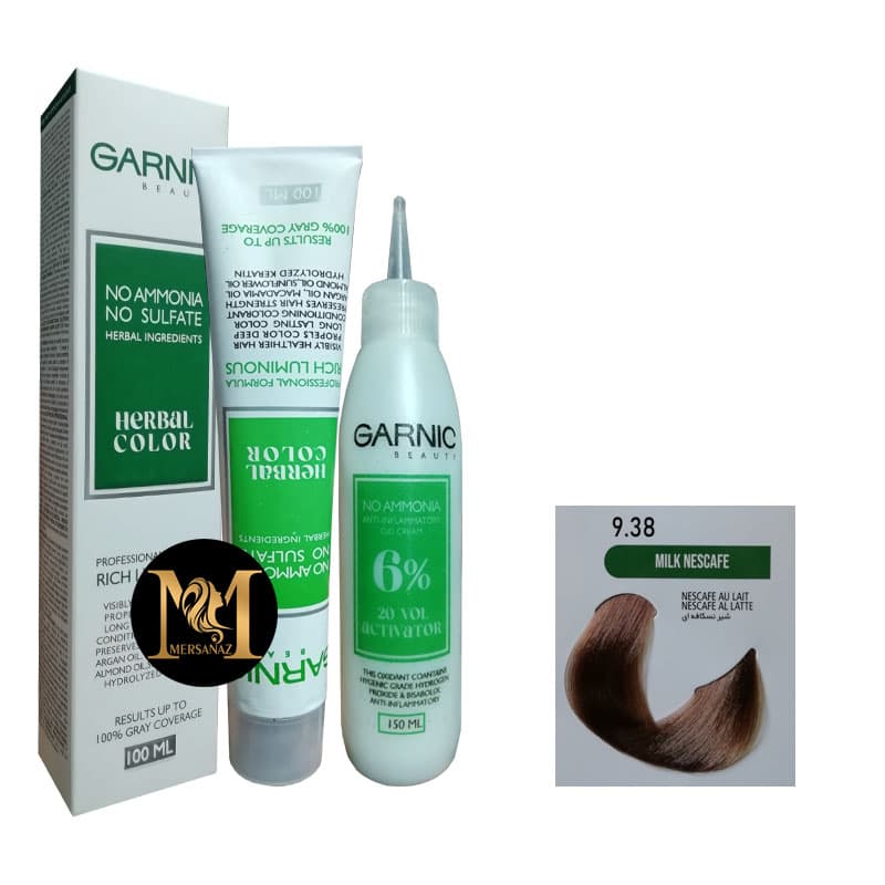 رنگ مو گارنیک بدون آمونیاک شماره 9.38 حجم 100 میلی لیتر رنگ شیر نسکافه ای
