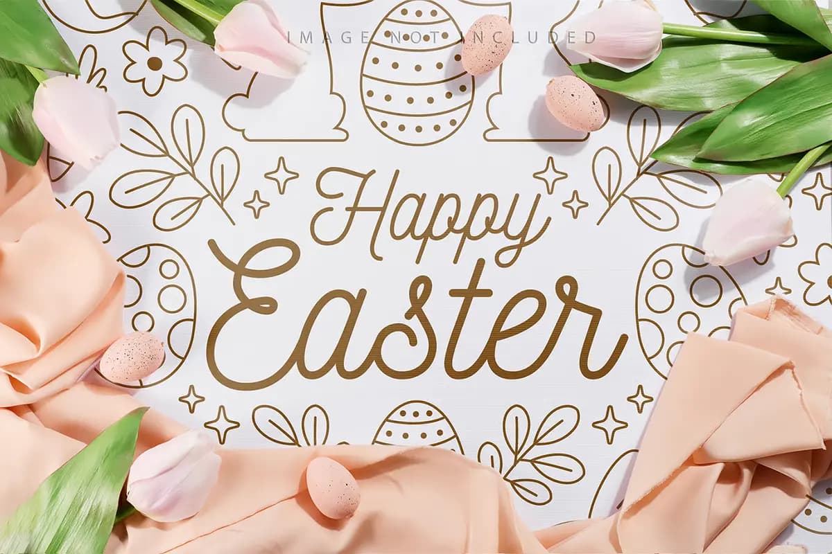 موکاپ کارت تبریک پارچه‌ای عید پاک — تصویر ۴