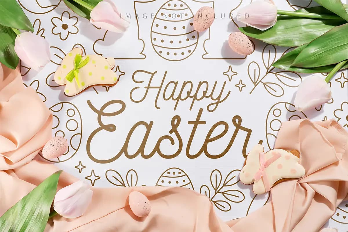 موکاپ کارت تبریک پارچه‌ای عید پاک — تصویر ۳