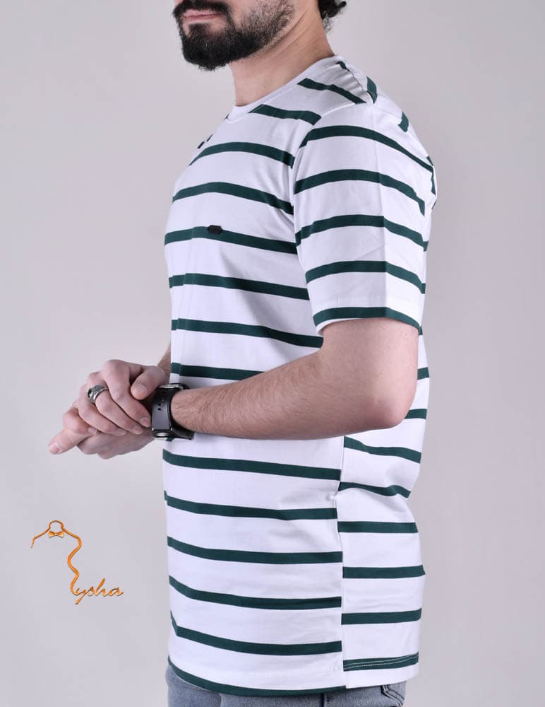 تیشرت یقه گرد رینگر سفید سبز — تصویر ۳