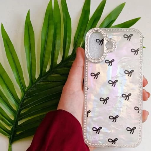 قاب گوشی Iphone 17 آیفون CEA Bear ماربل لوکس لنز Silver ایربگ دار طرح پاپیون رنگ مشکی