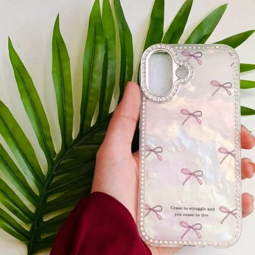 قاب گوشی Iphone 17 آیفون CEA Bear ماربل لوکس لنز Silver ایربگ دار طرح پاپیون رنگ صورتی