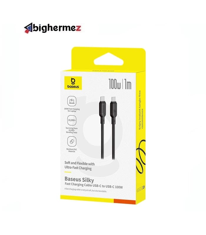 کابل شارژ سریع USB-C به USB-C بیسوس مدل Silky Series 100W طول 1m – مشکی — تصویر ۲
