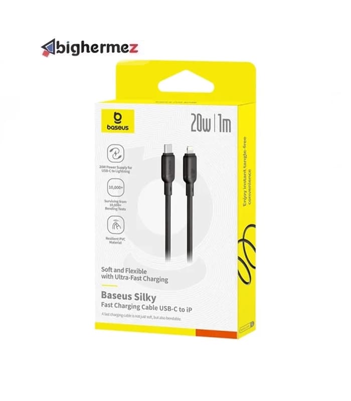 کابل شارژ سریع USB-C به Lightning بیسوس مدل Silky 20W طول 1m – مشکی — تصویر ۲