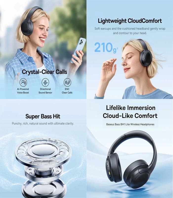 هدفون بلوتوث بیسوس مدل Bass BH1 Lite — تصویر ۴