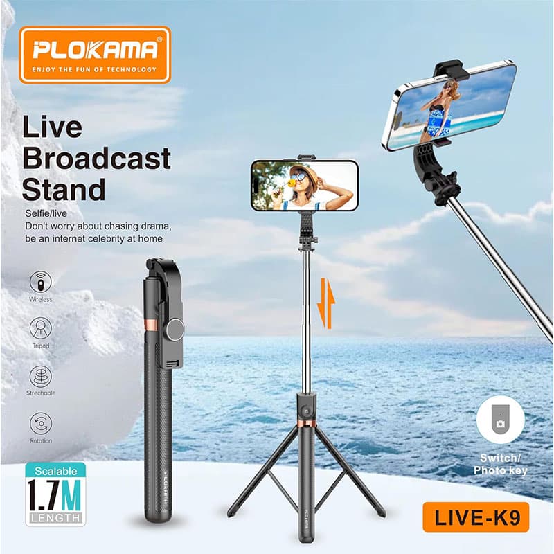 سه پایه سلفی (مونوپاد) شاتر دار بلوتوثی Polkama Live-K9 — تصویر ۵