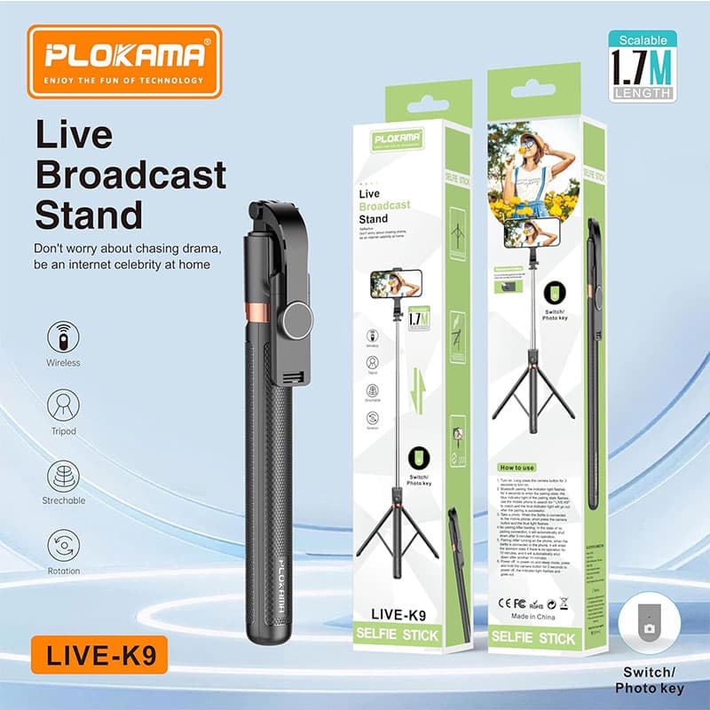 سه پایه سلفی (مونوپاد) شاتر دار بلوتوثی Polkama Live-K9 — تصویر ۳