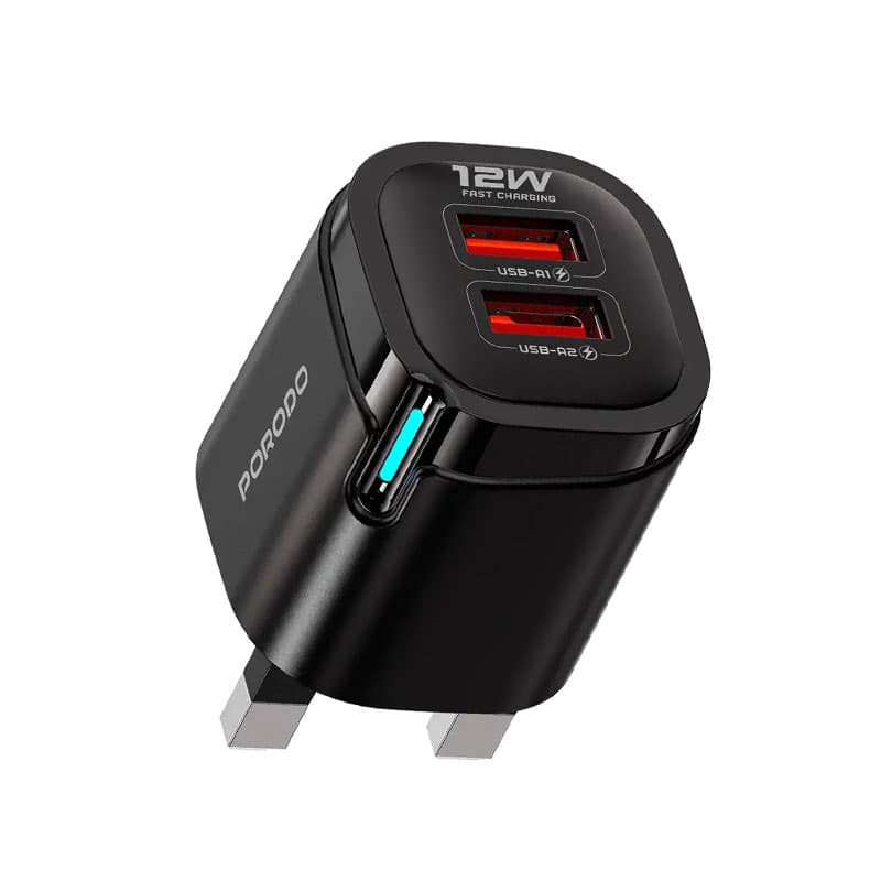 آداپتور شارژر 2 پورت 3 پین اسمارت بهمراه کابل Type-C مدل تکتو پرودو Porodo Tekto Dual USB-A Adapter — تصویر ۲