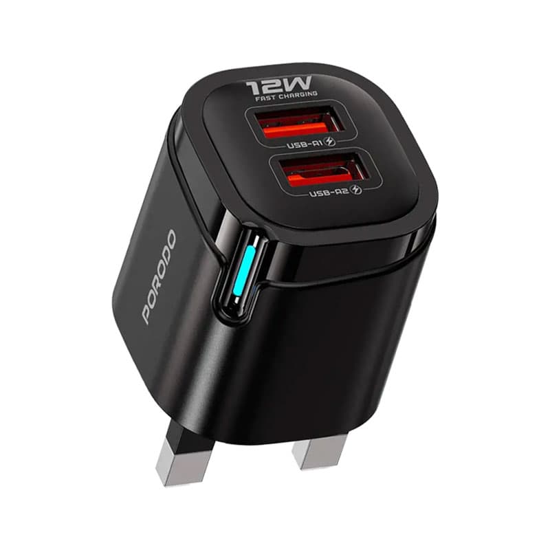 آداپتور شارژر 2 پورت 3 پین اسمارت 12 وات پرودو مدل تکتو Porodo Tekto Dual USB-A Wall Adapter FWC110 — تصویر ۲
