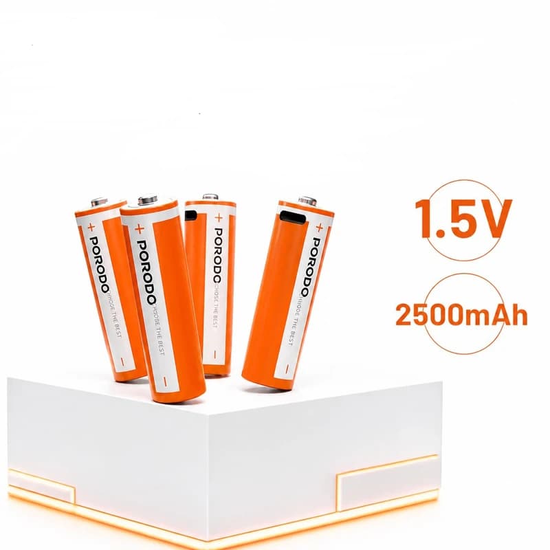 باتری قلمی شارژی4 عددی پورت Type-C پرودو مدل Porodo AA Lithium USB-C Rechargeable PDAA25RB — تصویر ۲