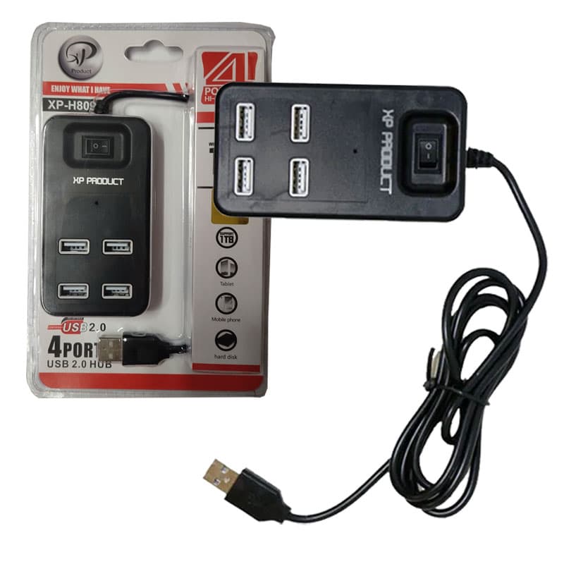 هاب 4 پورت،کلیددار، آداپتور خور،کابل 1.2 متری USB2.0 XP- H809U