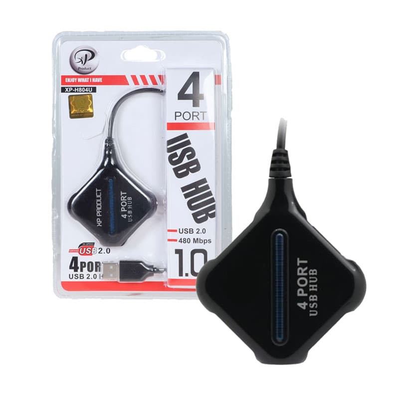 هاب 4 پورت، آداپتور خور،کابل 1 متری USB2.0 XP- H804U