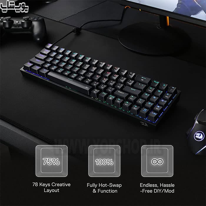 کیبورد بی سیم مکانیکال گیمینگ ردراگون مدل Pollux K628 Pro RGB — تصویر ۹