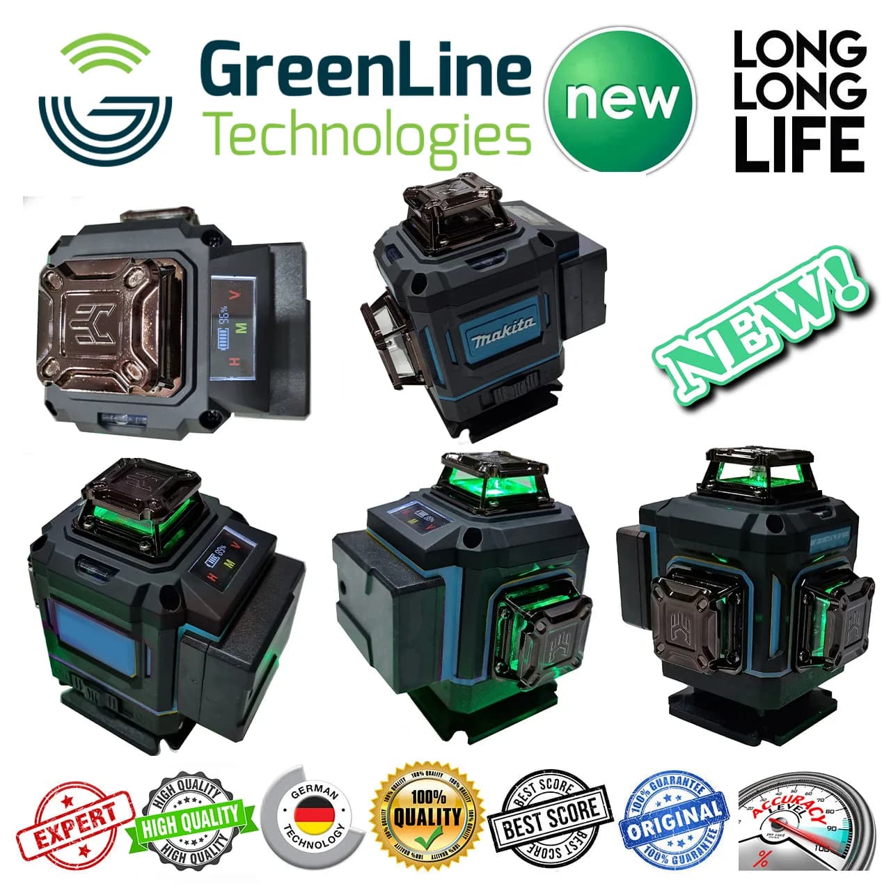 تراز لیزری ماکیتا نور سبز مدل فوق هوشمند 16 لاین کد 4D-16 L Hard Box — تصویر ۳