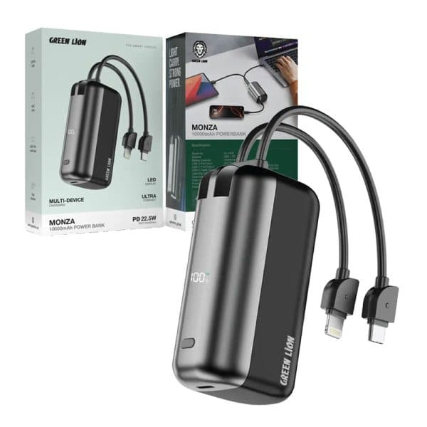 پاوربانک 10000mAH سوپرفست کابل متصل گرین لاین مدل مونزا Green Lion Power Bank Monza 10000mAh 22.5 W — تصویر ۵