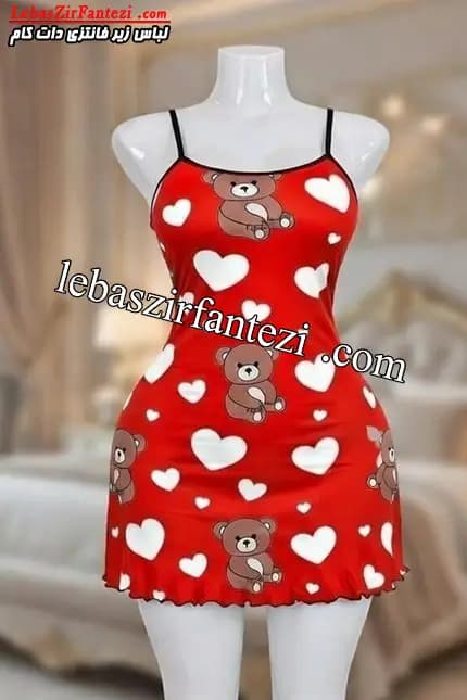 پیراهن خواب نخی زنانه طرح خرس و قلب