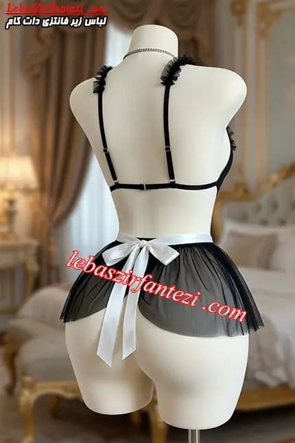 کاستوم خدمتکاری جورابدار پیشبند دار | لباس خواب فانتزی 4 تکه — تصویر ۲