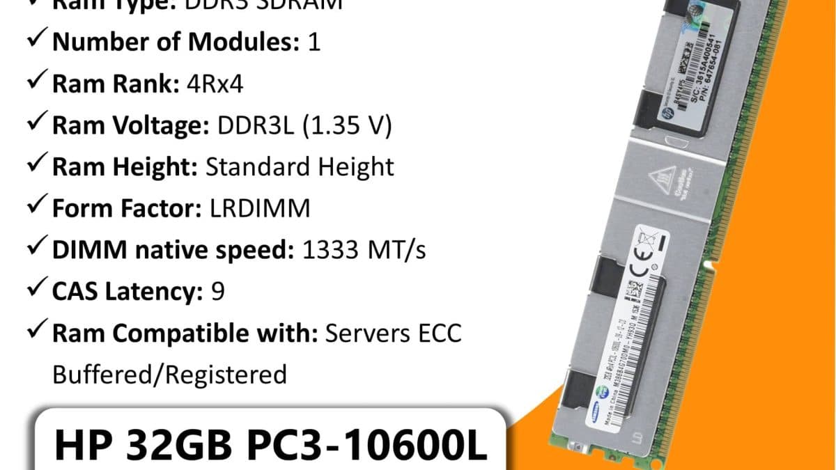 رم سرور HP Memory 32GB PC3-10600L DDR3 LRDIMM — تصویر ۳